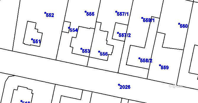 Parcela st. 556 v KÚ Kbely, Katastrální mapa