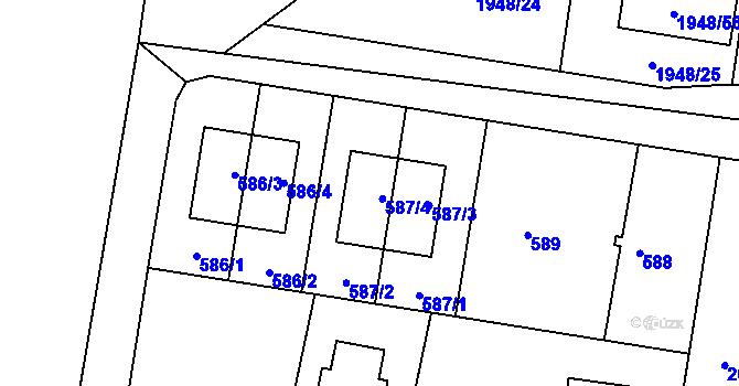 Parcela st. 587 v KÚ Kbely, Katastrální mapa