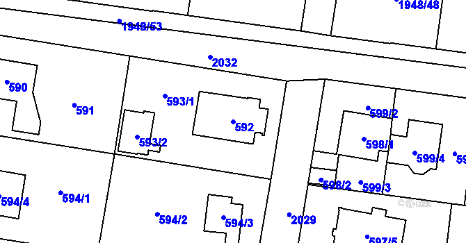 Parcela st. 592 v KÚ Kbely, Katastrální mapa