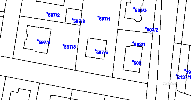 Parcela st. 597/6 v KÚ Kbely, Katastrální mapa