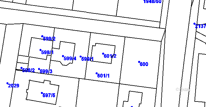 Parcela st. 601/2 v KÚ Kbely, Katastrální mapa