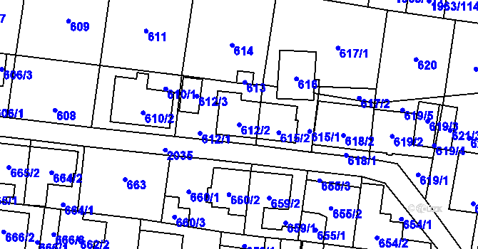 Parcela st. 612/2 v KÚ Kbely, Katastrální mapa