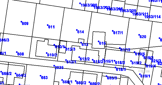 Parcela st. 613 v KÚ Kbely, Katastrální mapa
