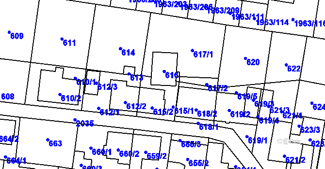 Parcela st. 615/3 v KÚ Kbely, Katastrální mapa