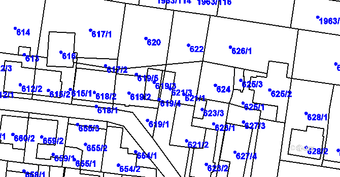 Parcela st. 621/3 v KÚ Kbely, Katastrální mapa