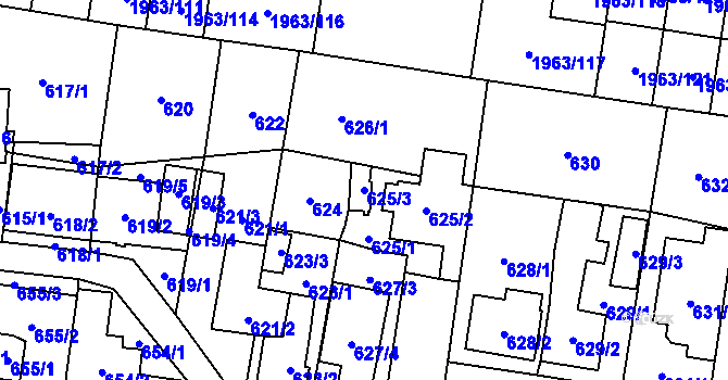 Parcela st. 625/3 v KÚ Kbely, Katastrální mapa