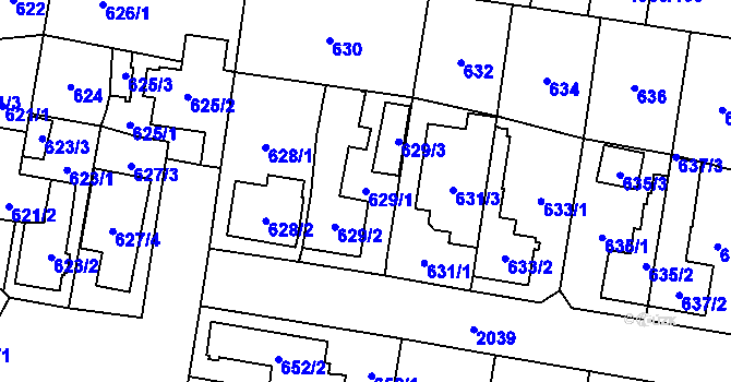 Parcela st. 629/1 v KÚ Kbely, Katastrální mapa