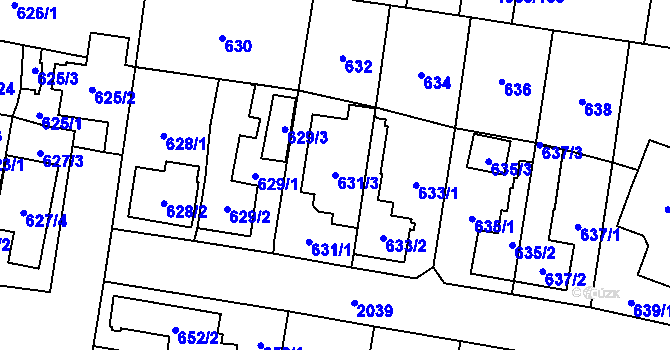 Parcela st. 631/3 v KÚ Kbely, Katastrální mapa