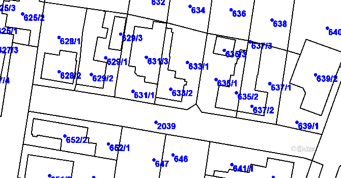 Parcela st. 633/2 v KÚ Kbely, Katastrální mapa