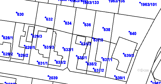 Parcela st. 635/3 v KÚ Kbely, Katastrální mapa