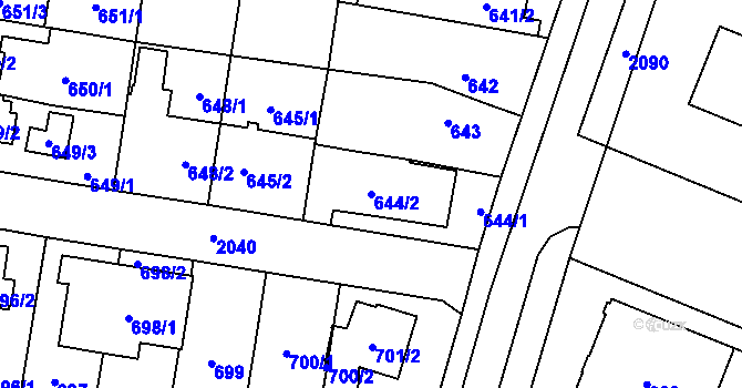 Parcela st. 644/2 v KÚ Kbely, Katastrální mapa