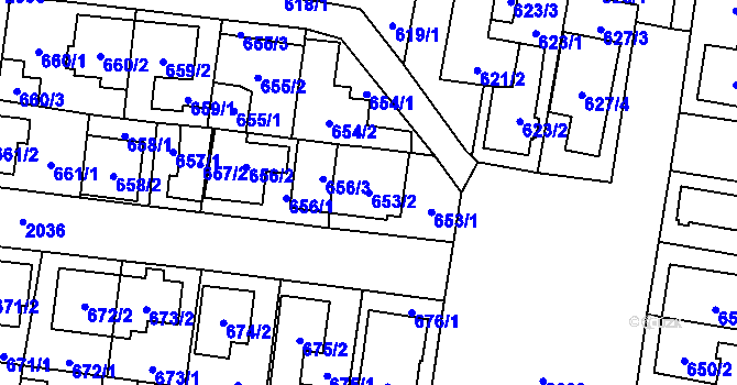 Parcela st. 653/2 v KÚ Kbely, Katastrální mapa