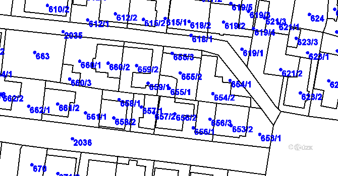 Parcela st. 655/1 v KÚ Kbely, Katastrální mapa