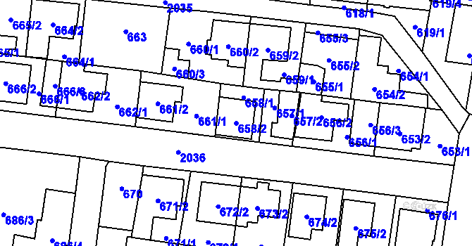 Parcela st. 658/2 v KÚ Kbely, Katastrální mapa