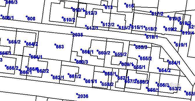 Parcela st. 660/2 v KÚ Kbely, Katastrální mapa