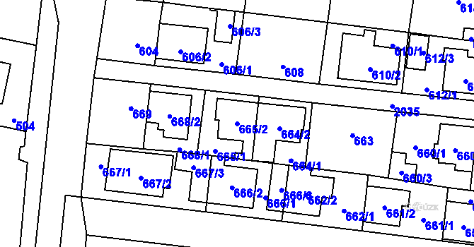 Parcela st. 665/2 v KÚ Kbely, Katastrální mapa