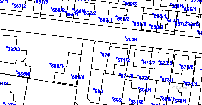 Parcela st. 670 v KÚ Kbely, Katastrální mapa
