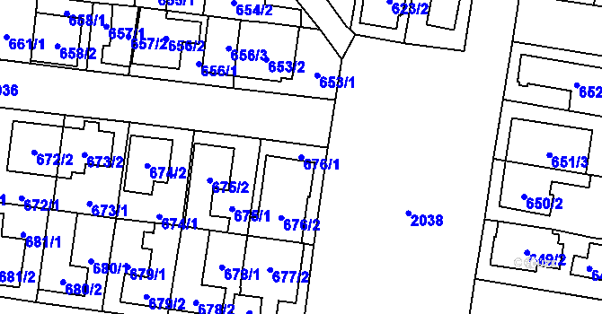 Parcela st. 676/1 v KÚ Kbely, Katastrální mapa