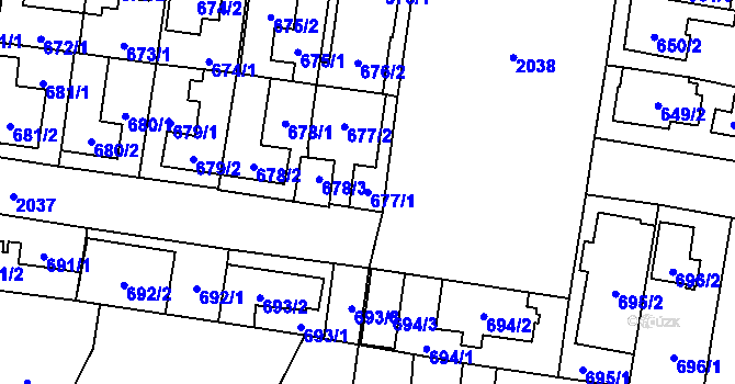 Parcela st. 677/1 v KÚ Kbely, Katastrální mapa