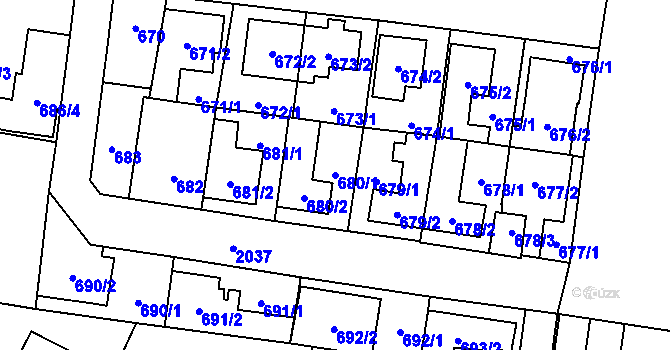 Parcela st. 680/1 v KÚ Kbely, Katastrální mapa