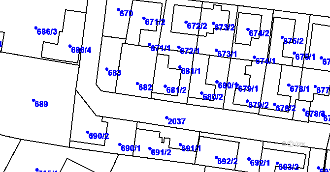 Parcela st. 681/2 v KÚ Kbely, Katastrální mapa