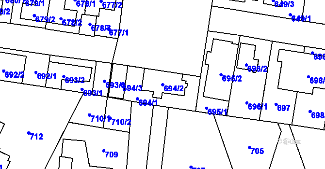 Parcela st. 694/2 v KÚ Kbely, Katastrální mapa