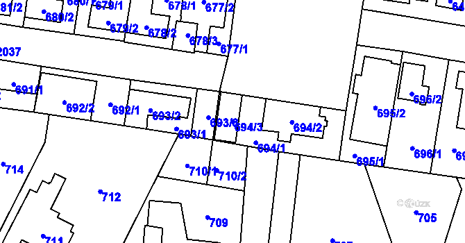 Parcela st. 694/3 v KÚ Kbely, Katastrální mapa
