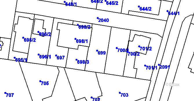 Parcela st. 699 v KÚ Kbely, Katastrální mapa