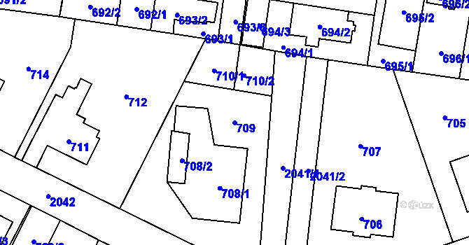 Parcela st. 709 v KÚ Kbely, Katastrální mapa