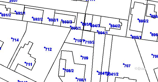 Parcela st. 710 v KÚ Kbely, Katastrální mapa