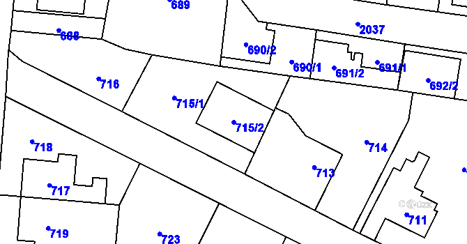Parcela st. 715/2 v KÚ Kbely, Katastrální mapa