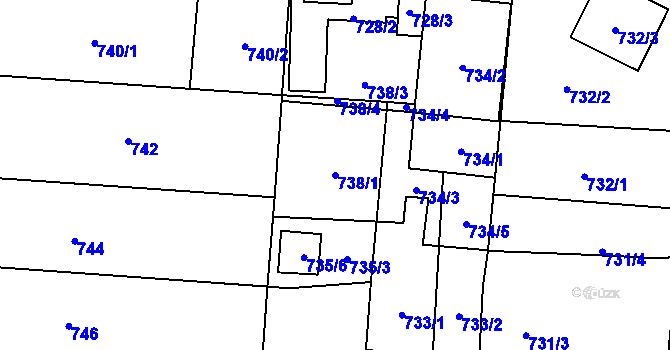 Parcela st. 738/1 v KÚ Kbely, Katastrální mapa