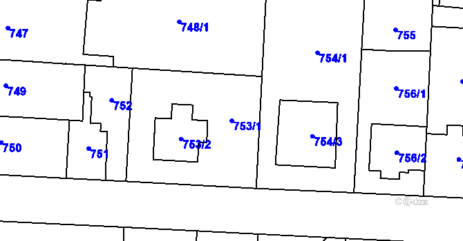 Parcela st. 753/1 v KÚ Kbely, Katastrální mapa
