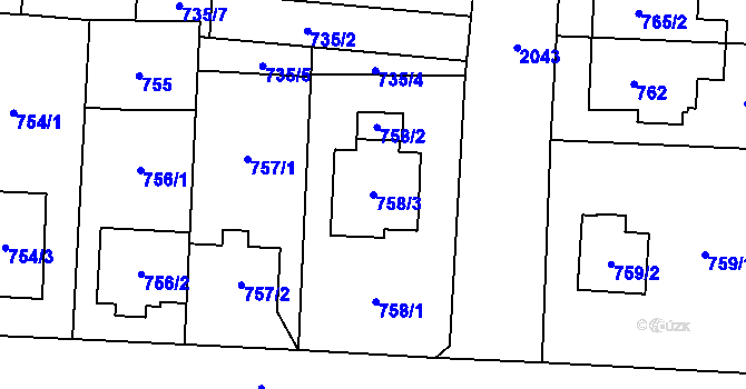 Parcela st. 758/3 v KÚ Kbely, Katastrální mapa