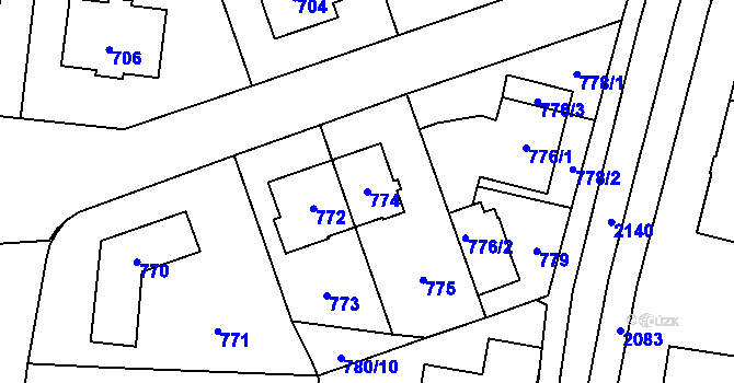 Parcela st. 774 v KÚ Kbely, Katastrální mapa