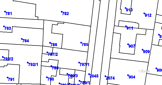 Parcela st. 785 v KÚ Kbely, Katastrální mapa