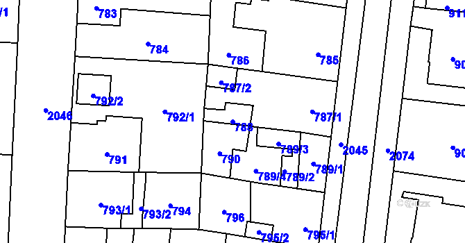 Parcela st. 788 v KÚ Kbely, Katastrální mapa