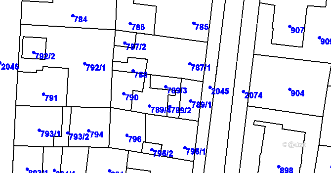 Parcela st. 789/3 v KÚ Kbely, Katastrální mapa