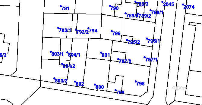 Parcela st. 801 v KÚ Kbely, Katastrální mapa