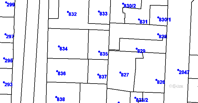 Parcela st. 835 v KÚ Kbely, Katastrální mapa