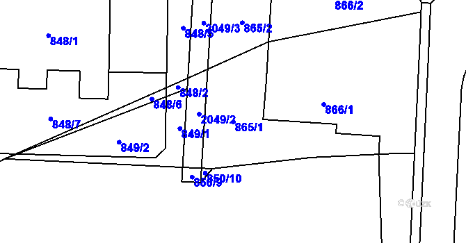 Parcela st. 865/1 v KÚ Kbely, Katastrální mapa