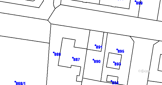 Parcela st. 889 v KÚ Kbely, Katastrální mapa