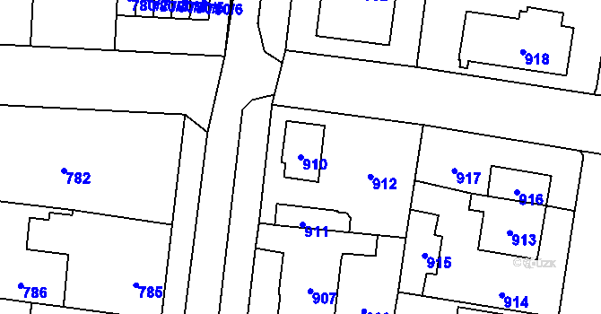 Parcela st. 910 v KÚ Kbely, Katastrální mapa