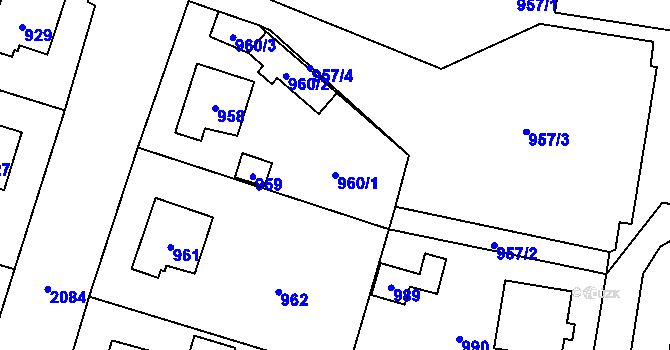 Parcela st. 960/1 v KÚ Kbely, Katastrální mapa