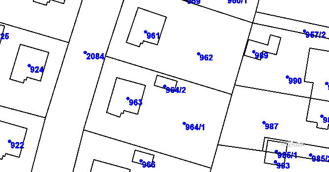 Parcela st. 964/2 v KÚ Kbely, Katastrální mapa