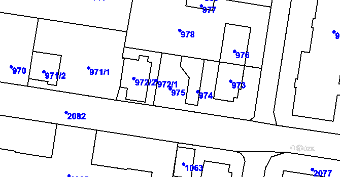 Parcela st. 975 v KÚ Kbely, Katastrální mapa