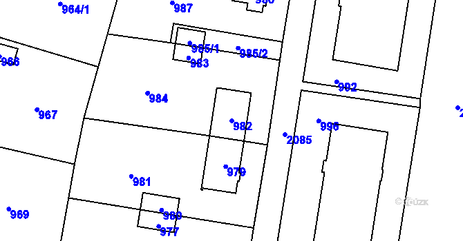 Parcela st. 982 v KÚ Kbely, Katastrální mapa