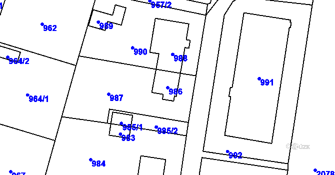 Parcela st. 986 v KÚ Kbely, Katastrální mapa