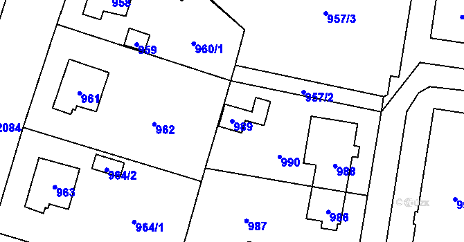 Parcela st. 989 v KÚ Kbely, Katastrální mapa
