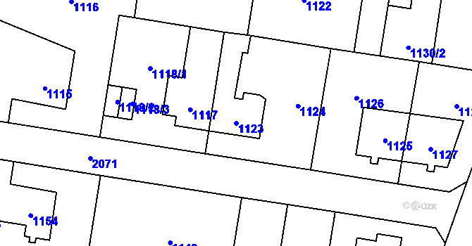 Parcela st. 1123 v KÚ Kbely, Katastrální mapa